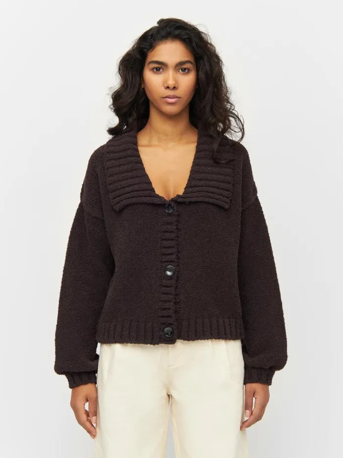 KnowledgeCotton Apparel Knits Mouline Big Collar Cardigan Chocolate Plum 8211 Women KnowledgeCotton Apparel Knits Mouline Big Collar Cardigan Chocolate Plum 8211 Women