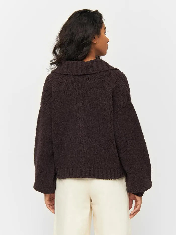 KnowledgeCotton Apparel Knits Mouline Big Collar Cardigan Chocolate Plum 8211 Women KnowledgeCotton Apparel Knits Mouline Big Collar Cardigan Chocolate Plum 8211 Women