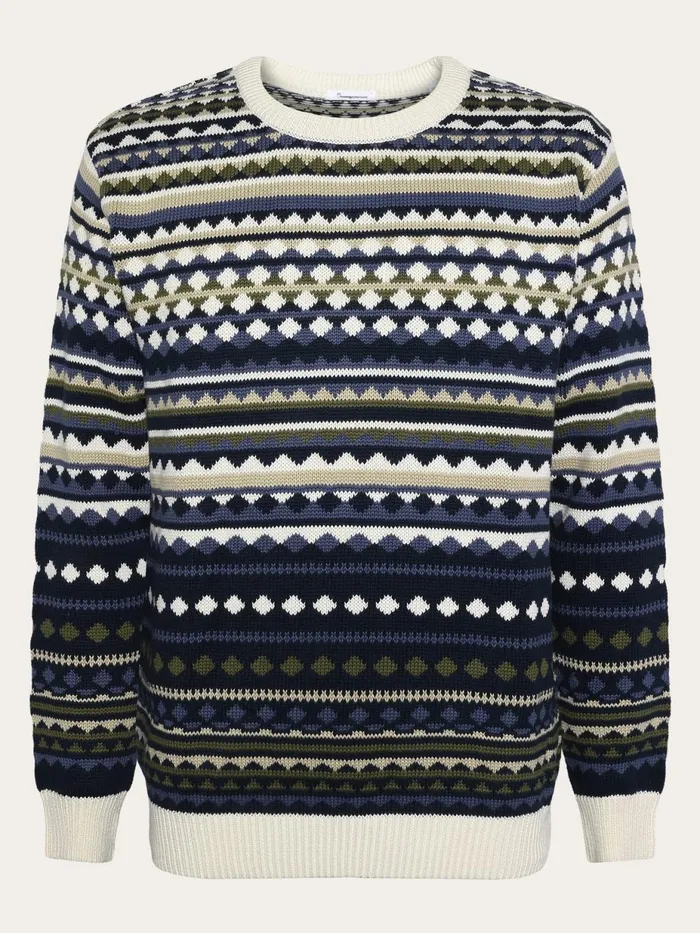 KnowledgeCotton Apparel Knits Regular Jaquard Crew Neck Knit Regenerative Organic Certified 8211 Men