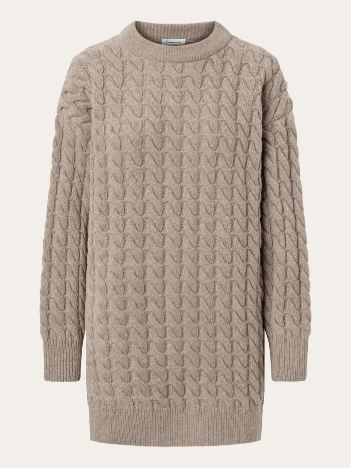 KnowledgeCotton Apparel Knits Wool Cable Knit 2tone Kelp Melange 8211 Women