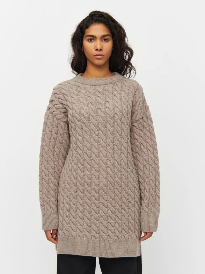 KnowledgeCotton Apparel Knits Wool Cable Knit 2tone Kelp Melange 8211 Women