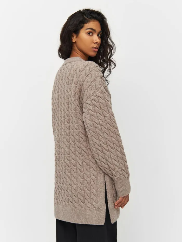 KnowledgeCotton Apparel Knits Wool Cable Knit 2tone Kelp Melange 8211 Women
