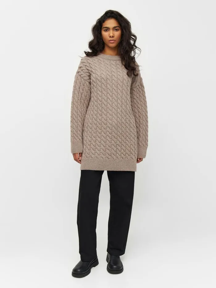 KnowledgeCotton Apparel Knits Wool Cable Knit 2tone Kelp Melange 8211 Women