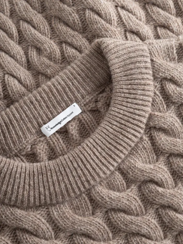 KnowledgeCotton Apparel Knits Wool Cable Knit 2tone Kelp Melange 8211 Women