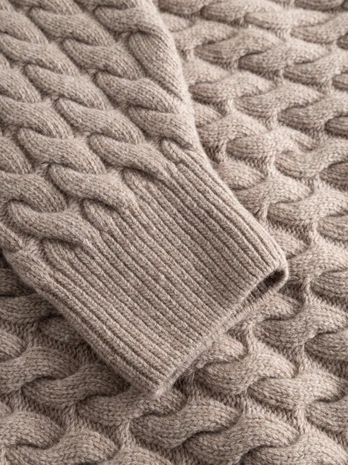 KnowledgeCotton Apparel Knits Wool Cable Knit 2tone Kelp Melange 8211 Women