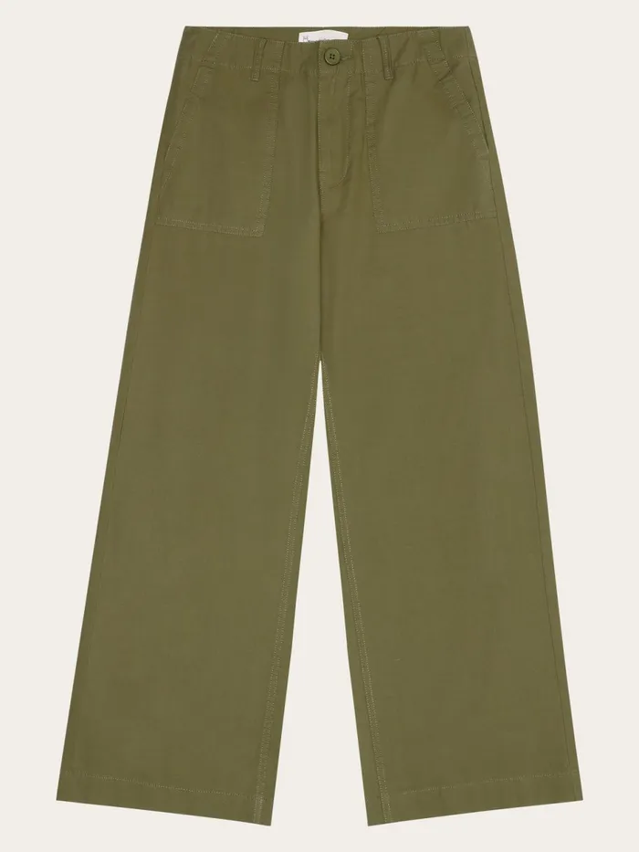KnowledgeCotton Apparel Pants POSEY Midrise Wide Slub Yarn Cropped Pants GOTSVegan Burned Olive 8211 Women KnowledgeCotton Apparel Pants POSEY Midrise Wide Slub Yarn Cropped Pants GOTSVegan Burned Olive 8211 Women
