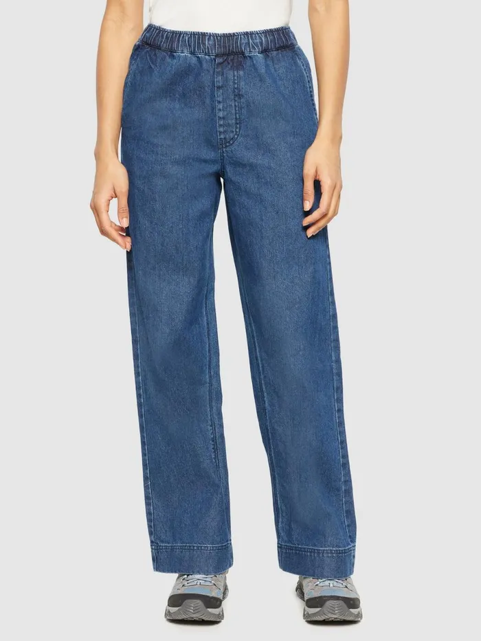 KnowledgeCotton Apparel Pants POSEY Wide Midrise Elastic Waistband Denim Pant Gotsvegan 8211 Women KnowledgeCotton Apparel Pants POSEY Wide Midrise Elastic Waistband Denim Pant Gotsvegan 8211 Women