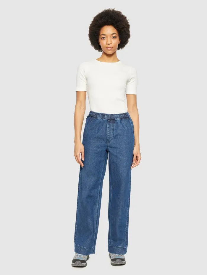 KnowledgeCotton Apparel Pants POSEY Wide Midrise Elastic Waistband Denim Pant Gotsvegan 8211 Women KnowledgeCotton Apparel Pants POSEY Wide Midrise Elastic Waistband Denim Pant Gotsvegan 8211 Women