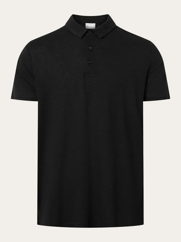 KnowledgeCotton Apparel Polo Shirts Linen Polo Black Jet 8211 Men