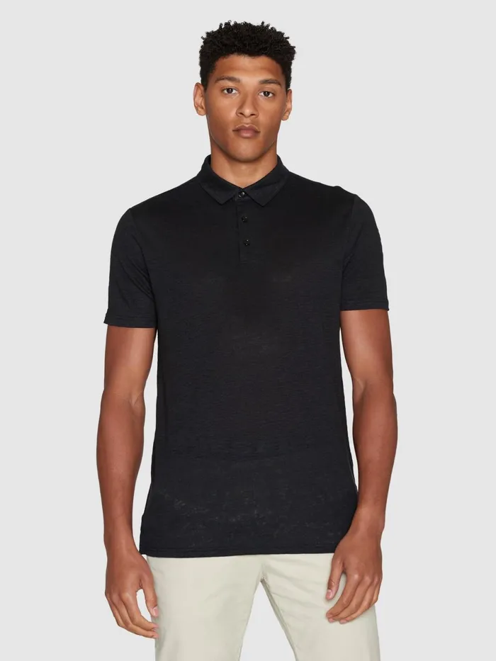 KnowledgeCotton Apparel Polo Shirts Linen Polo Black Jet 8211 Men KnowledgeCotton Apparel Polo Shirts Linen Polo Black Jet 8211 Men