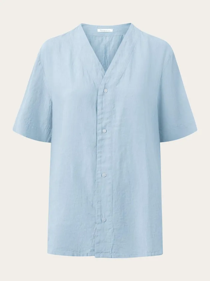 KnowledgeCotton Apparel Shirts Baseball Linen Short Sleeved Shirt Asley Blue 8211 Women KnowledgeCotton Apparel Shirts Baseball Linen Short Sleeved Shirt Asley Blue 8211 Women