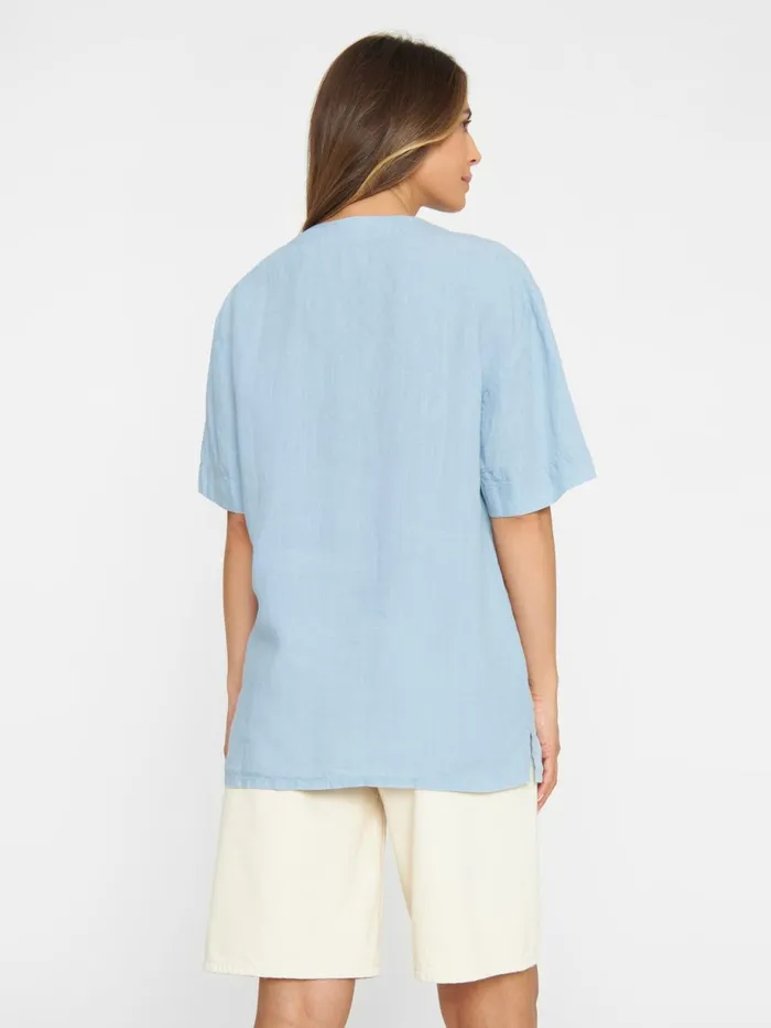 KnowledgeCotton Apparel Shirts Baseball Linen Short Sleeved Shirt Asley Blue 8211 Women