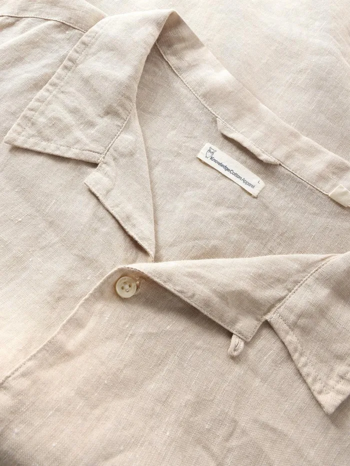 KnowledgeCotton Apparel Shirts Box Fit Short Sleeved Linen Shirt Light Feather Gray 8211 Men KnowledgeCotton Apparel Shirts Box Fit Short Sleeved Linen Shirt Light Feather Gray 8211 Men