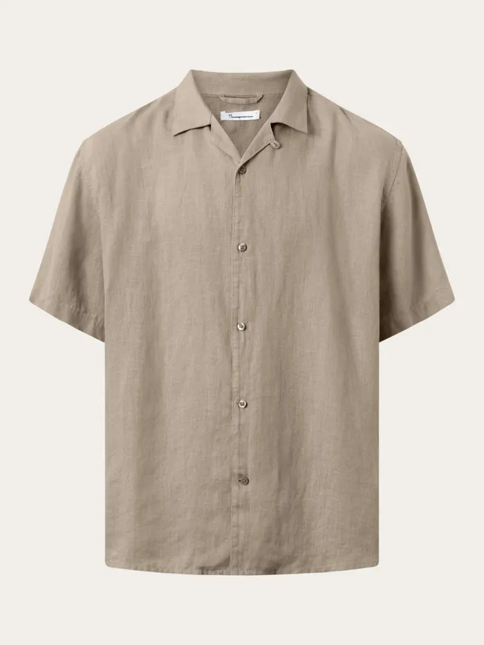 KnowledgeCotton Apparel Shirts Box Fit Short Sleeved Linen Shirt Light Feather Gray 8211 Men KnowledgeCotton Apparel Shirts Box Fit Short Sleeved Linen Shirt Light Feather Gray 8211 Men
