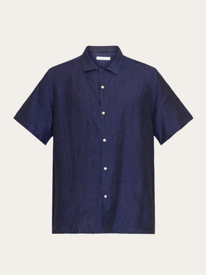 KnowledgeCotton Apparel Shirts Box Fit Short Sleeved Linen Shirt Yarndyed 8211 Men KnowledgeCotton Apparel Shirts Box Fit Short Sleeved Linen Shirt Yarndyed 8211 Men