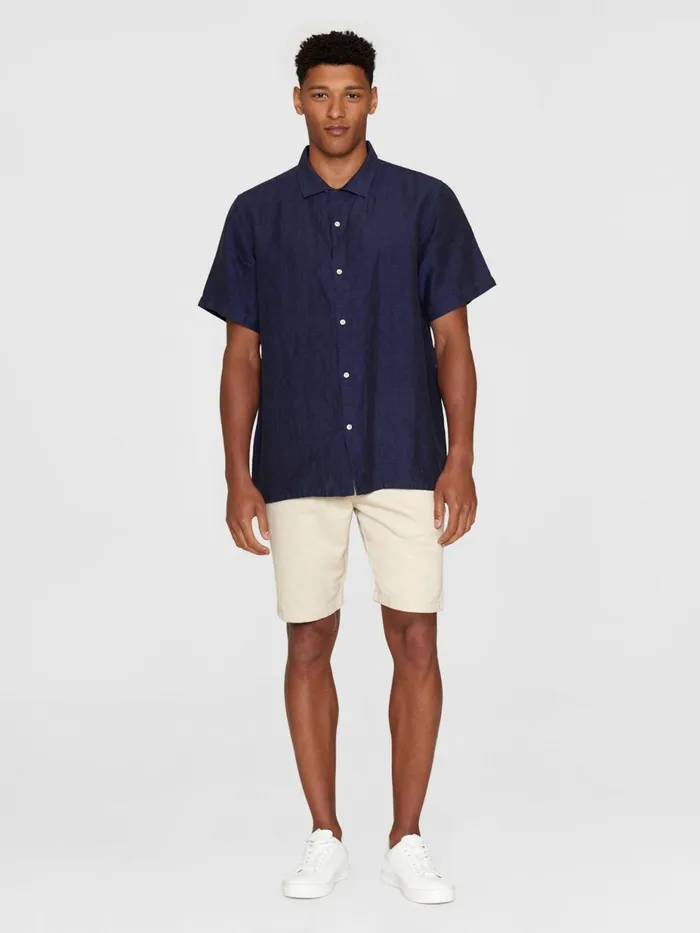 KnowledgeCotton Apparel Shirts Box Fit Short Sleeved Linen Shirt Yarndyed 8211 Men KnowledgeCotton Apparel Shirts Box Fit Short Sleeved Linen Shirt Yarndyed 8211 Men