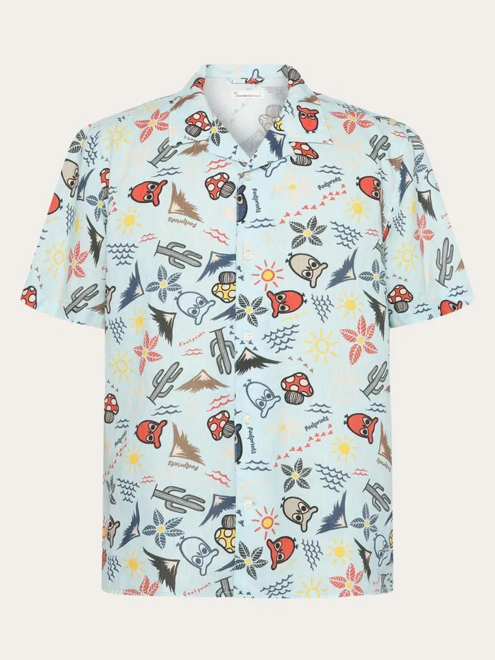 KnowledgeCotton Apparel Shirts Box Short Sleeve AOP Linen Shirt Gotsvegan 8211 Men