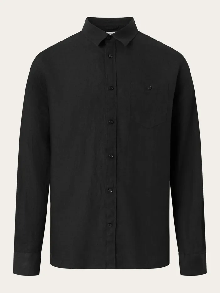 KnowledgeCotton Apparel Shirts Custom Fit Linen Shirt Black Jet 8211 Men