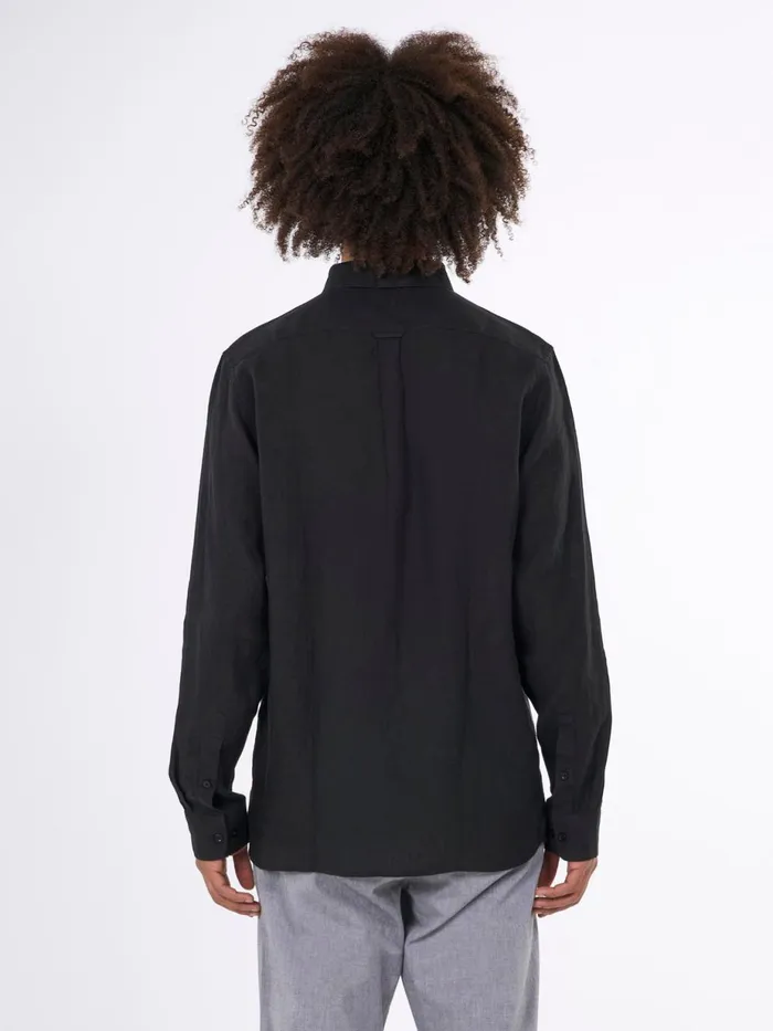 KnowledgeCotton Apparel Shirts Custom Fit Linen Shirt Black Jet 8211 Men KnowledgeCotton Apparel Shirts Custom Fit Linen Shirt Black Jet 8211 Men