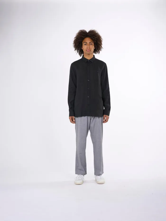 KnowledgeCotton Apparel Shirts Custom Fit Linen Shirt Black Jet 8211 Men KnowledgeCotton Apparel Shirts Custom Fit Linen Shirt Black Jet 8211 Men