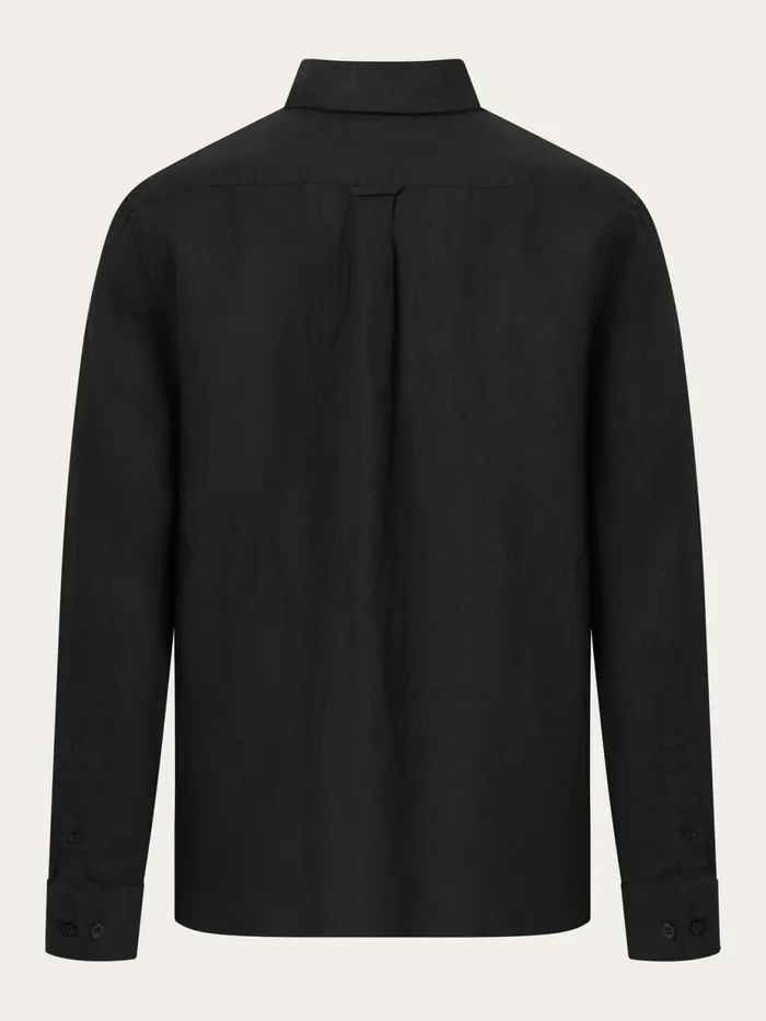 KnowledgeCotton Apparel Shirts Custom Fit Linen Shirt Black Jet 8211 Men KnowledgeCotton Apparel Shirts Custom Fit Linen Shirt Black Jet 8211 Men