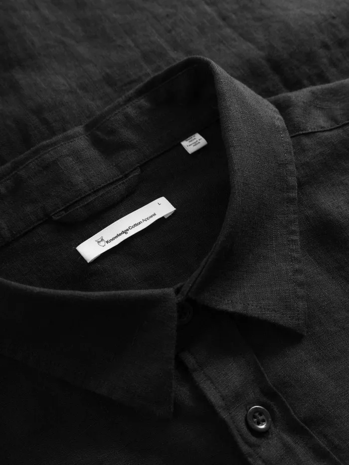 KnowledgeCotton Apparel Shirts Custom Fit Linen Shirt Black Jet 8211 Men KnowledgeCotton Apparel Shirts Custom Fit Linen Shirt Black Jet 8211 Men