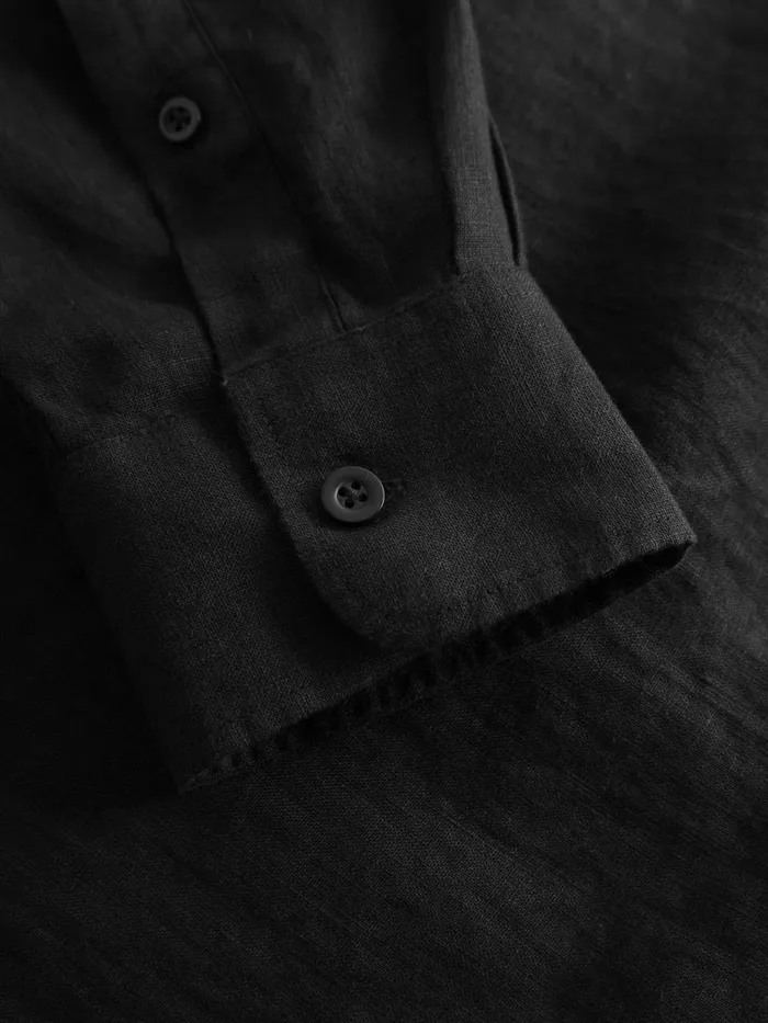KnowledgeCotton Apparel Shirts Custom Fit Linen Shirt Black Jet 8211 Men KnowledgeCotton Apparel Shirts Custom Fit Linen Shirt Black Jet 8211 Men