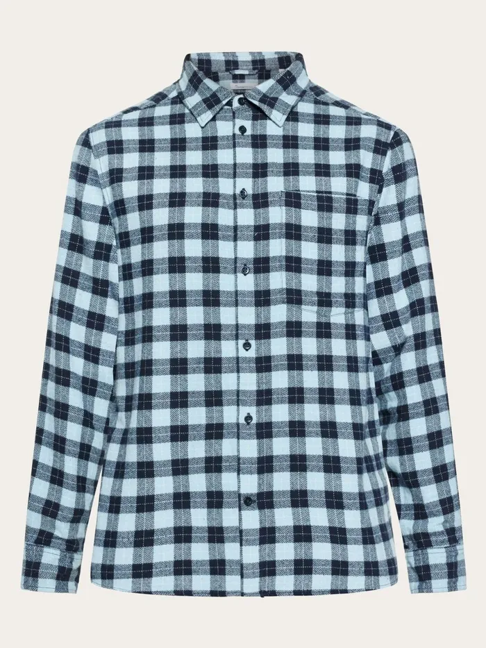 KnowledgeCotton Apparel Shirts Loose Fit Checkered Shirt Blue Check 8211 Men
