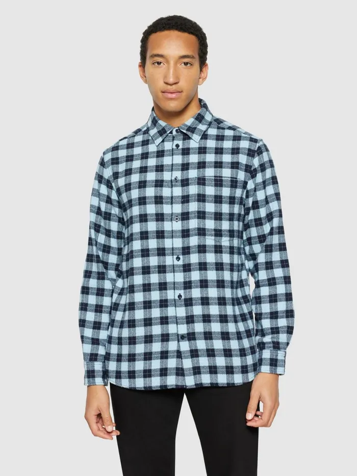 KnowledgeCotton Apparel Shirts Loose Fit Checkered Shirt Blue Check 8211 Men