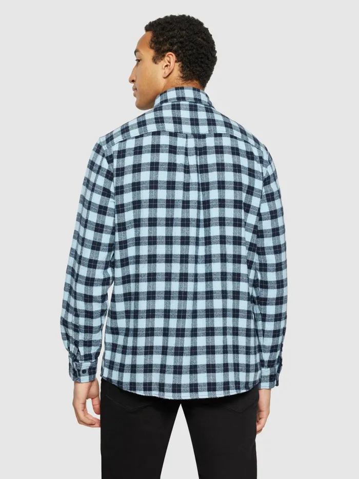 KnowledgeCotton Apparel Shirts Loose Fit Checkered Shirt Blue Check 8211 Men