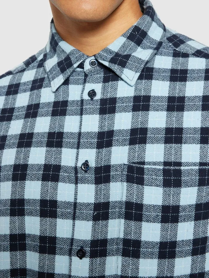 KnowledgeCotton Apparel Shirts Loose Fit Checkered Shirt Blue Check 8211 Men