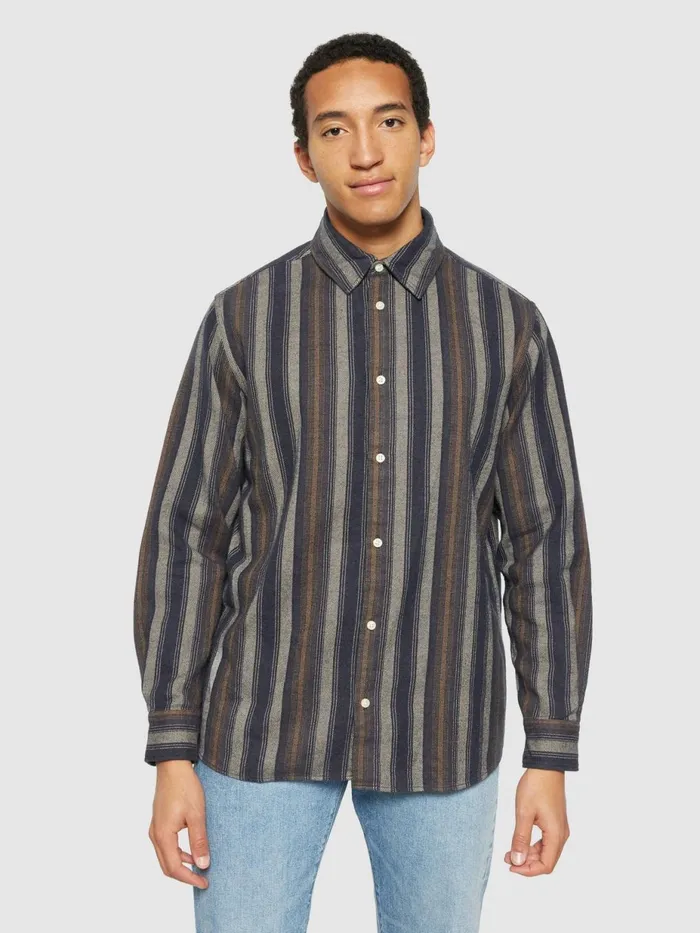 KnowledgeCotton Apparel Shirts Loose Fit Striped Flannel Shirt Gotsvegan 8211 Men