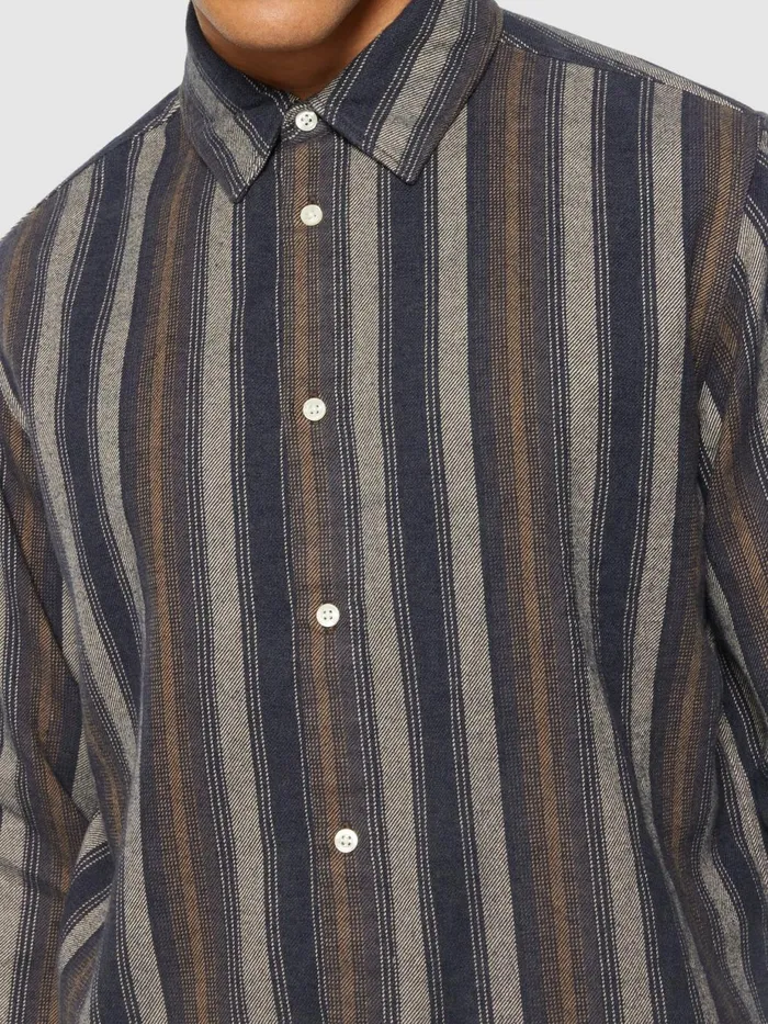 KnowledgeCotton Apparel Shirts Loose Fit Striped Flannel Shirt Gotsvegan 8211 Men
