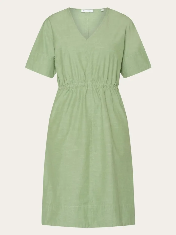KnowledgeCotton Apparel Skirts And Dresses Vneck Slub Yarn Short Sleeve Midi Dress Gotsvegan 8211 Women