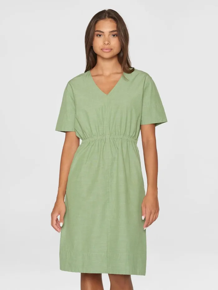 KnowledgeCotton Apparel Skirts And Dresses Vneck Slub Yarn Short Sleeve Midi Dress Gotsvegan 8211 Women