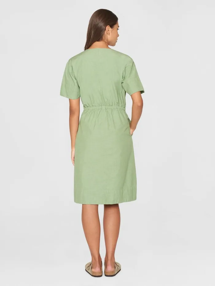 KnowledgeCotton Apparel Skirts And Dresses Vneck Slub Yarn Short Sleeve Midi Dress Gotsvegan 8211 Women