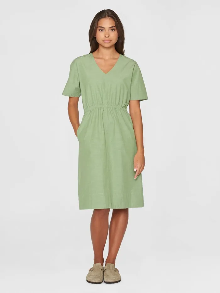 KnowledgeCotton Apparel Skirts And Dresses Vneck Slub Yarn Short Sleeve Midi Dress Gotsvegan 8211 Women