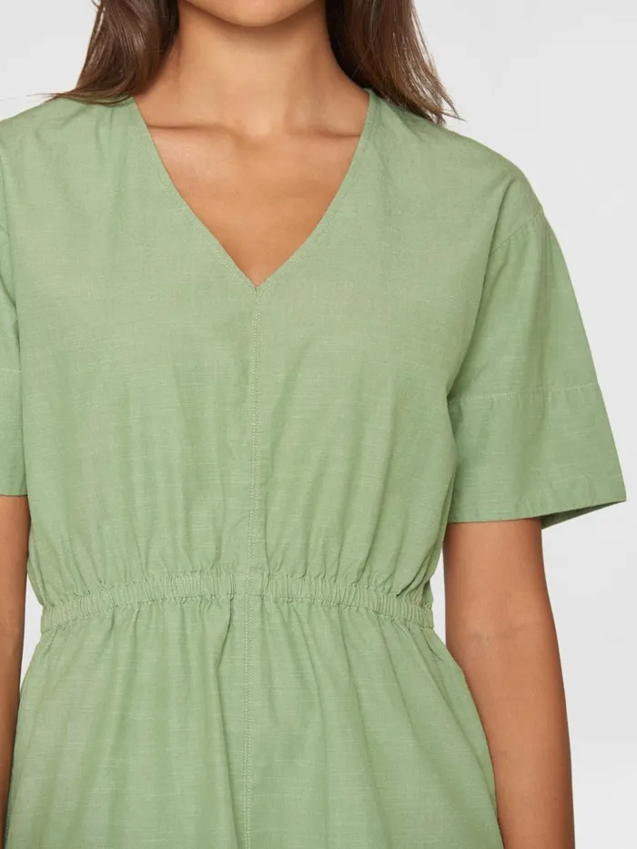 KnowledgeCotton Apparel Skirts And Dresses Vneck Slub Yarn Short Sleeve Midi Dress Gotsvegan 8211 Women