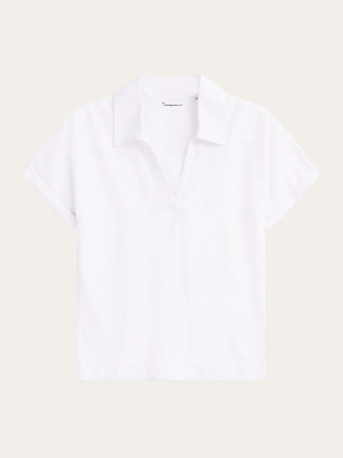 KnowledgeCotton Apparel TShirts And Tops Organic Linen Polo GOTSVegan Bright White 8211 Women KnowledgeCotton Apparel TShirts And Tops Organic Linen Polo GOTSVegan Bright White 8211 Women