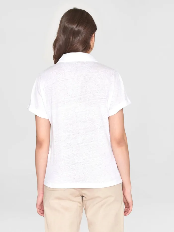 KnowledgeCotton Apparel TShirts And Tops Organic Linen Polo GOTSVegan Bright White 8211 Women