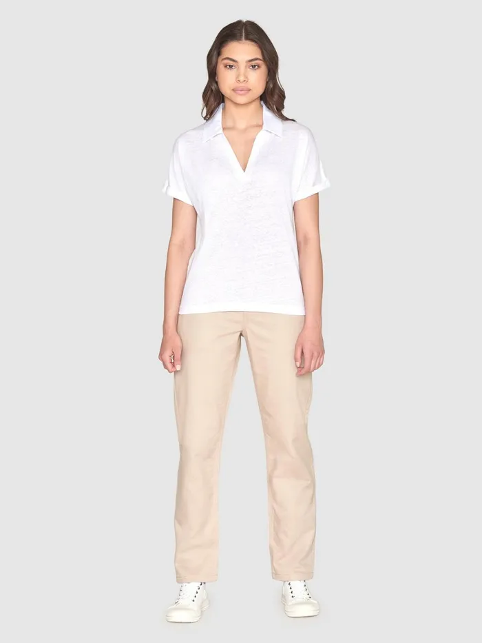 KnowledgeCotton Apparel TShirts And Tops Organic Linen Polo GOTSVegan Bright White 8211 Women