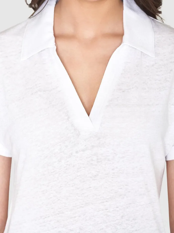 KnowledgeCotton Apparel TShirts And Tops Organic Linen Polo GOTSVegan Bright White 8211 Women