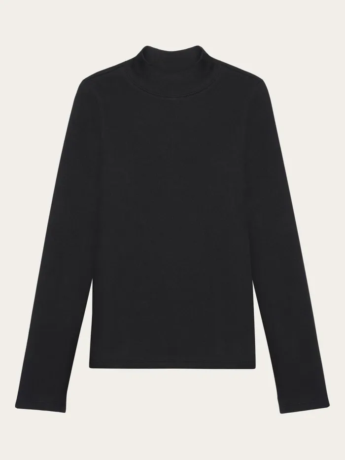 KnowledgeCotton Apparel TShirts And Tops Rib High Neck LS Black Jet 8211 Women KnowledgeCotton Apparel TShirts And Tops Rib High Neck LS Black Jet 8211 Women