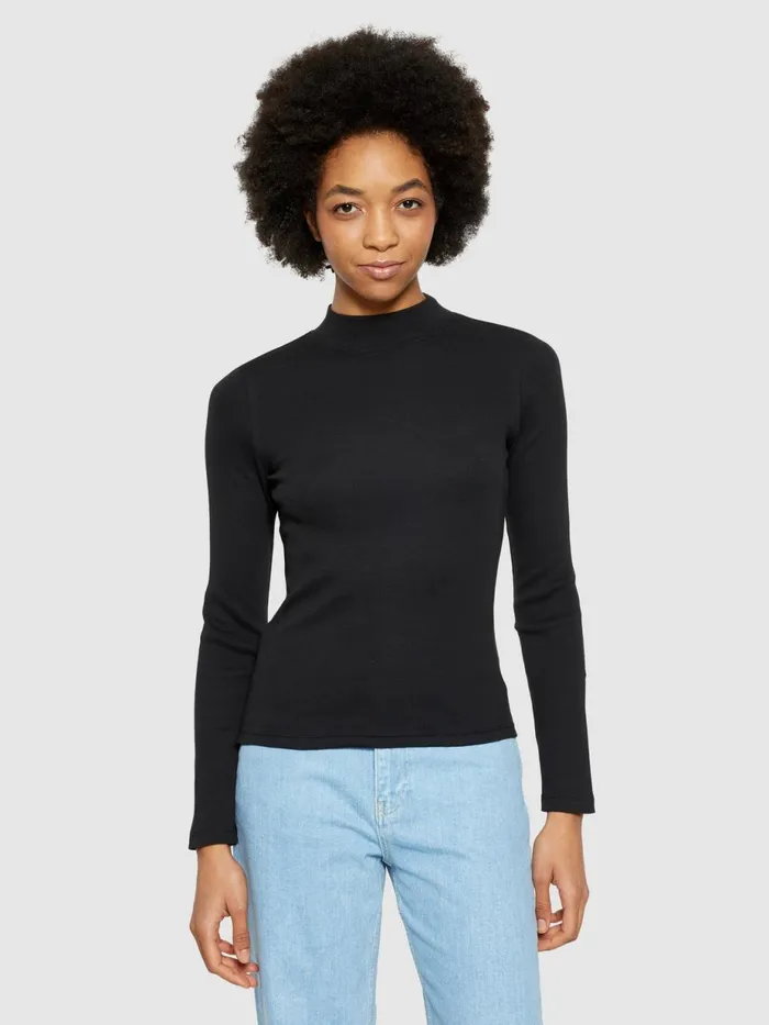 KnowledgeCotton Apparel TShirts And Tops Rib High Neck LS Black Jet 8211 Women KnowledgeCotton Apparel TShirts And Tops Rib High Neck LS Black Jet 8211 Women