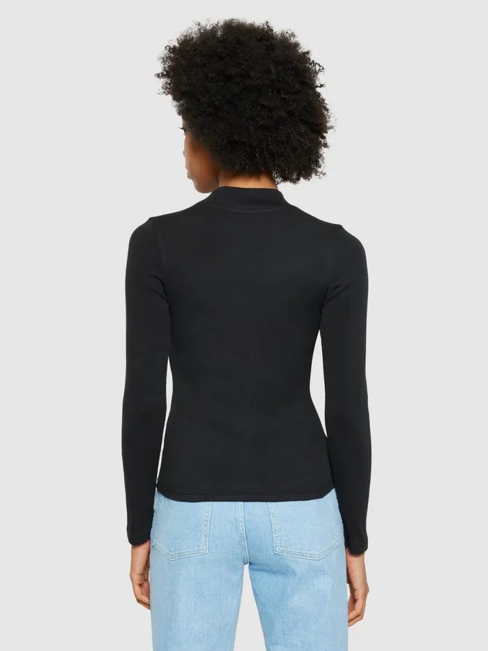 KnowledgeCotton Apparel TShirts And Tops Rib High Neck LS Black Jet 8211 Women KnowledgeCotton Apparel TShirts And Tops Rib High Neck LS Black Jet 8211 Women