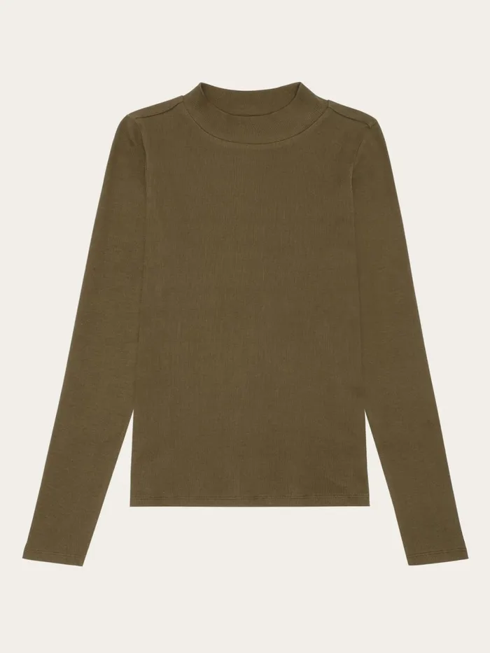 KnowledgeCotton Apparel TShirts And Tops Rib High Neck LS Dark Olive 8211 Women KnowledgeCotton Apparel TShirts And Tops Rib High Neck LS Dark Olive 8211 Women
