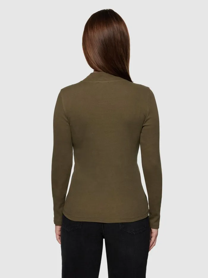 KnowledgeCotton Apparel TShirts And Tops Rib High Neck LS Dark Olive 8211 Women KnowledgeCotton Apparel TShirts And Tops Rib High Neck LS Dark Olive 8211 Women