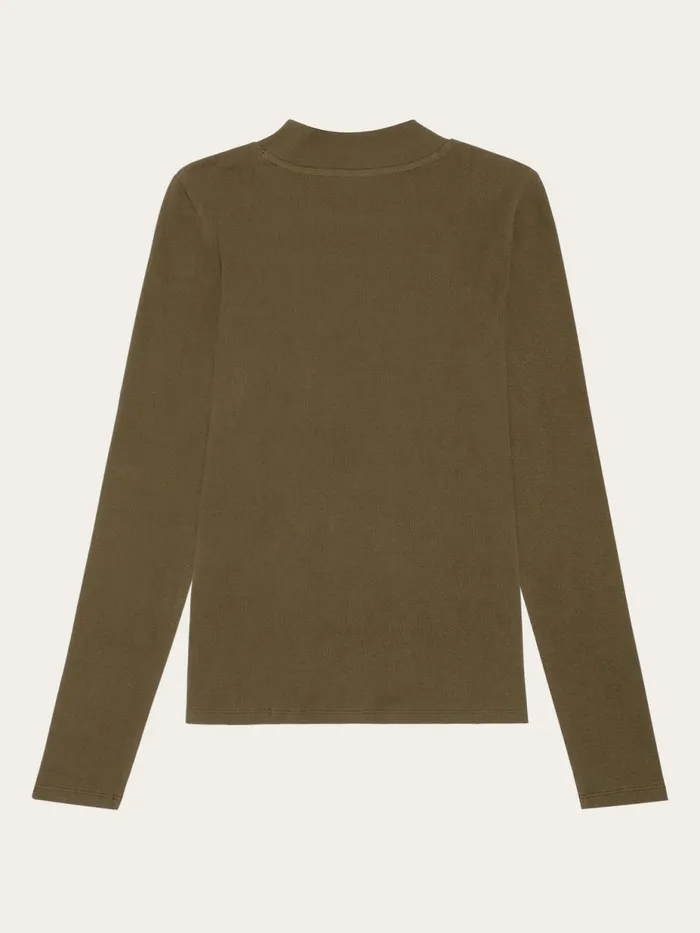 KnowledgeCotton Apparel TShirts And Tops Rib High Neck LS Dark Olive 8211 Women KnowledgeCotton Apparel TShirts And Tops Rib High Neck LS Dark Olive 8211 Women