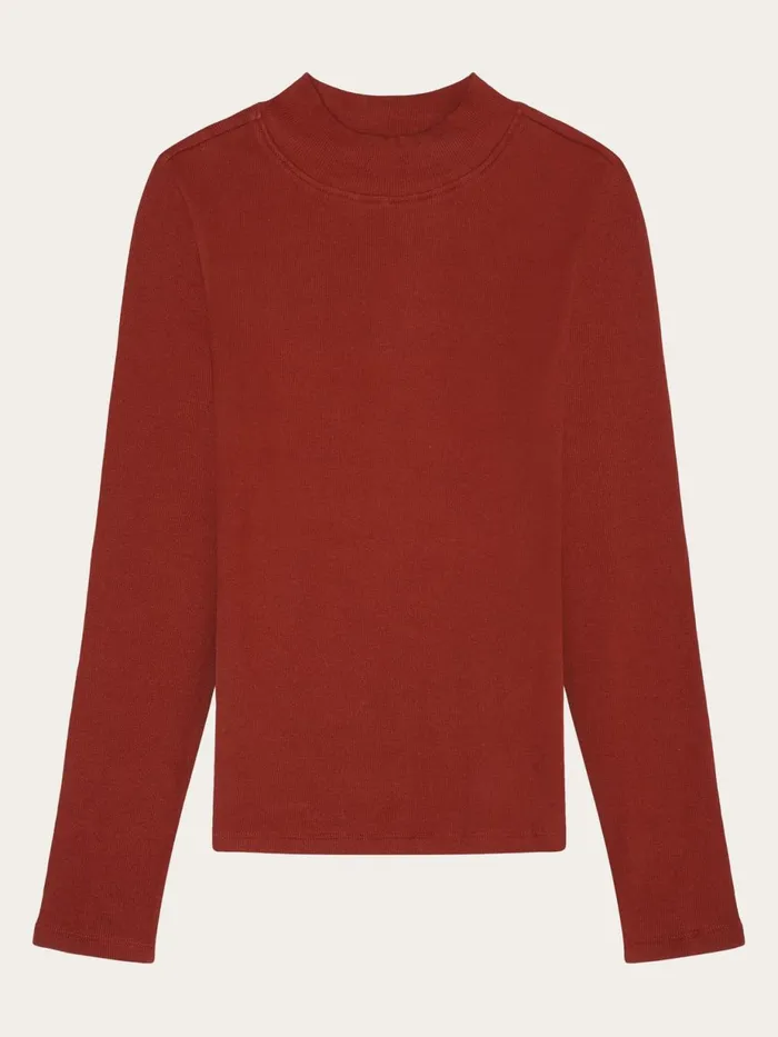 KnowledgeCotton Apparel TShirts And Tops Rib High Neck LS Fired Brick 8211 Women KnowledgeCotton Apparel TShirts And Tops Rib High Neck LS Fired Brick 8211 Women