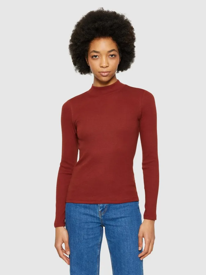 KnowledgeCotton Apparel TShirts And Tops Rib High Neck LS Fired Brick 8211 Women KnowledgeCotton Apparel TShirts And Tops Rib High Neck LS Fired Brick 8211 Women